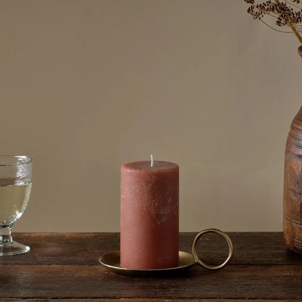 Nkuku Rustic Soy Blend Pillar Candle Rust Small